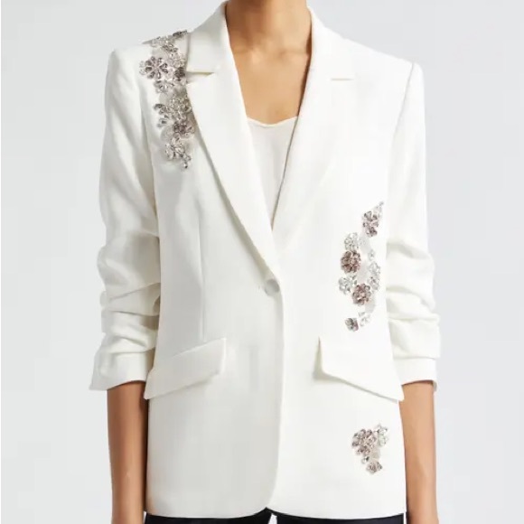 Cinq A Sept Kylie Diamond Daisies Embellished Blazer Jacket In Ivory/Smoke - Picture 2 of 14